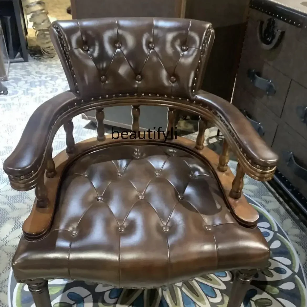 

Retro medieval dining chair restaurant chair modern simple light luxury dining chair designer