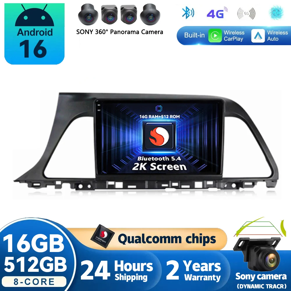Android 16 Carplay Car Radio For Hyundai Sonata 7 LF 2014 2015 - 2017 Navigation GPS Multimedia Player WiFi+4G Stereo video BT