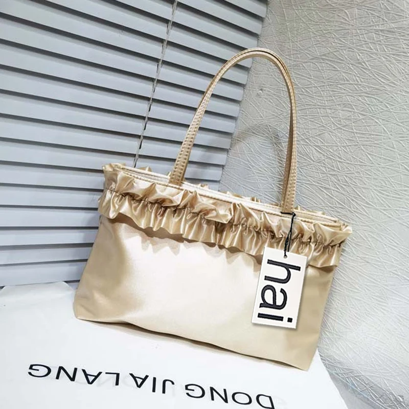 2026 Spring Luxury Brand Style Silk Satin Wrinkle Tote Bag for Women Designer Underarm Handbag Evening Party Prom Fashion Gift