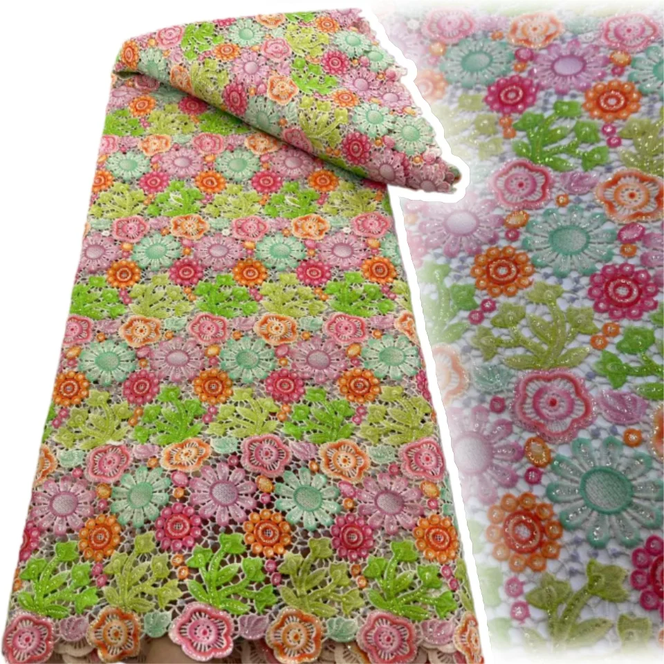 

Новая африканская вышитая кружевная ткань высокого качества, нигерийское гипюровое кружево с пайетками для пошива женских платьев 2358