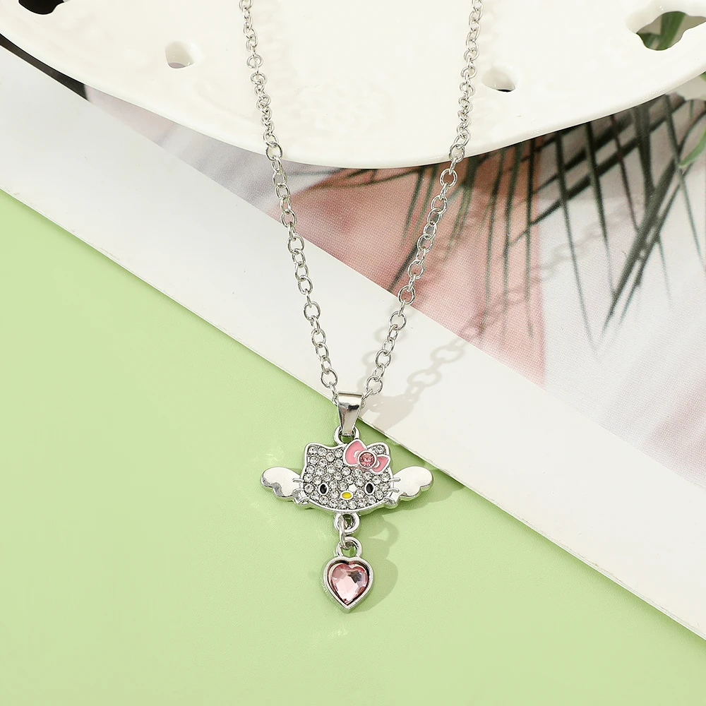 

Hello Kitty Pendant Necklace Sweet Exquisite Rhinestone Love Angel Clavicle Chain Jewelry for Friend Anniversary Gift