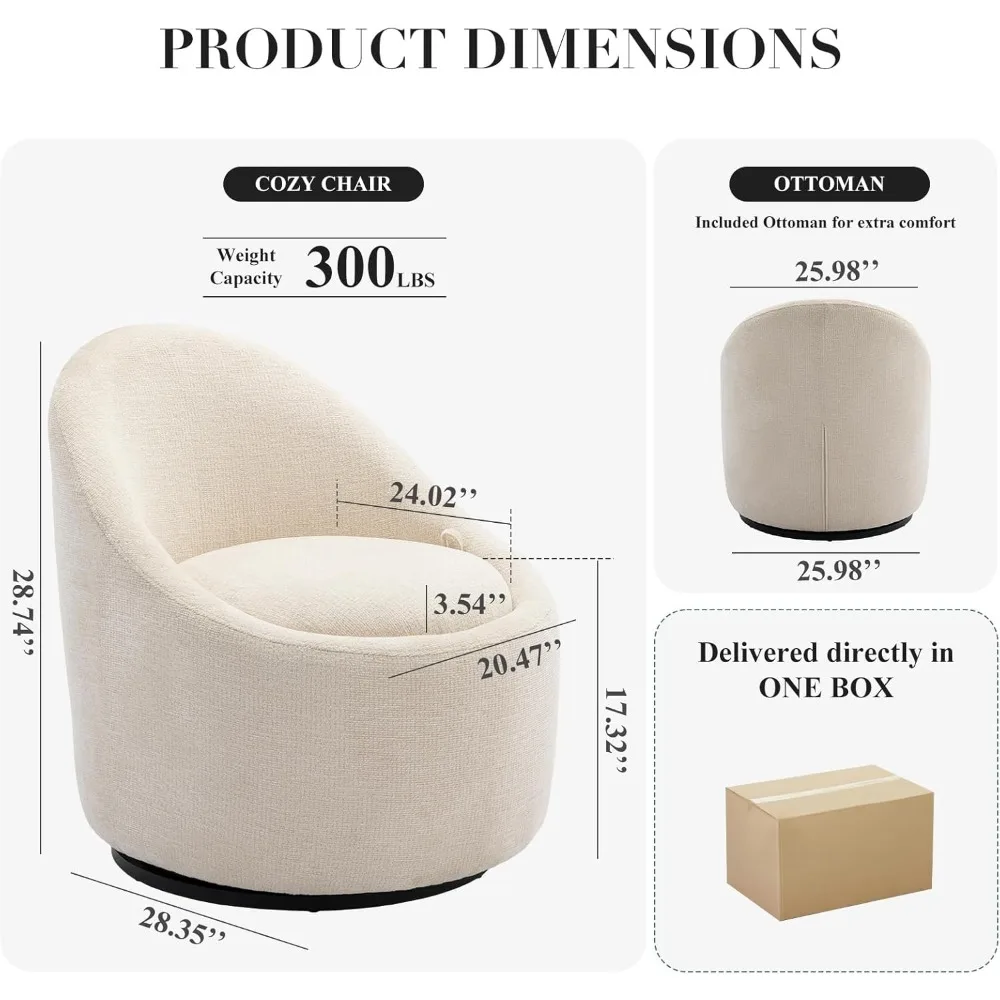 Swivel Accent Chair Set of 2, 360°  Barrel with Hidden Storage, Modern Small Round    for Liv