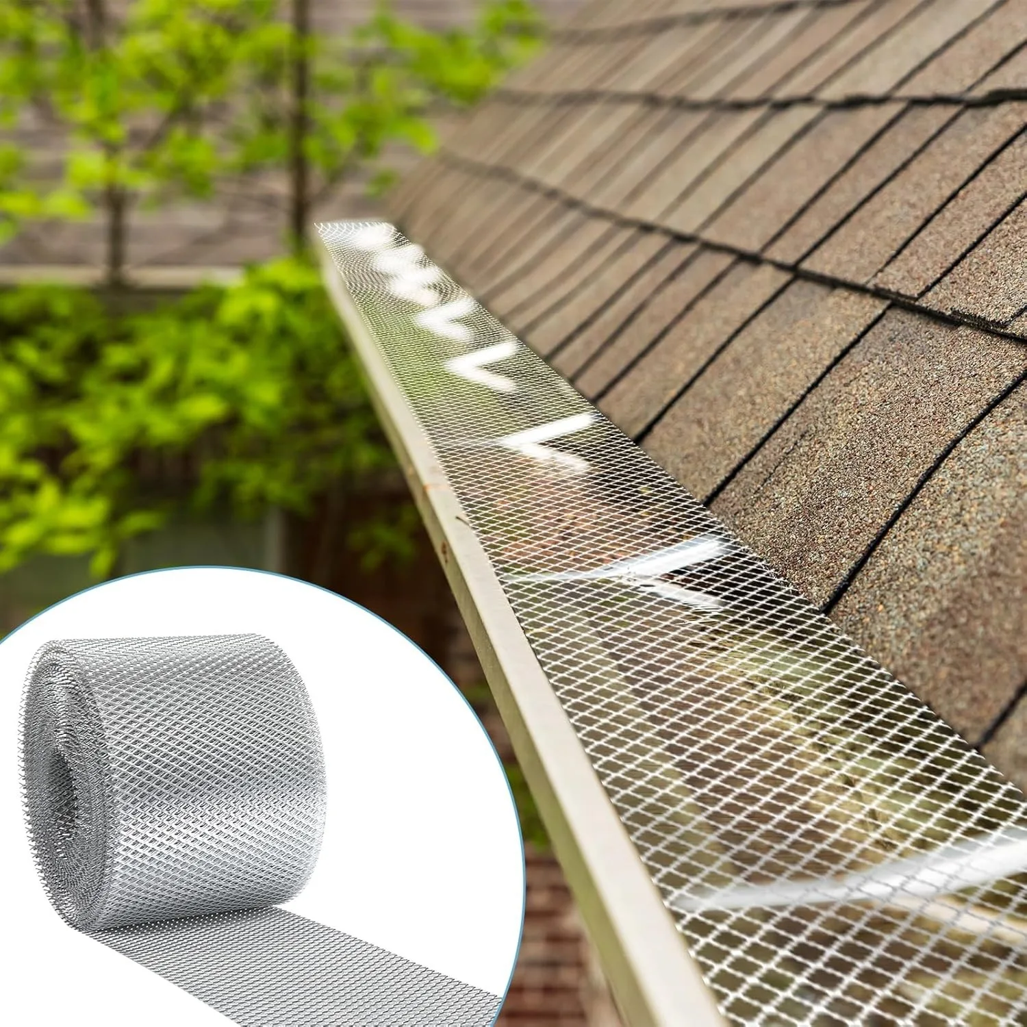 Easy Install Gutter Guard Mesh Roll with Hooks, Plastic Leaffilter Bird Blocker Net for Roof Gutters Downspouts