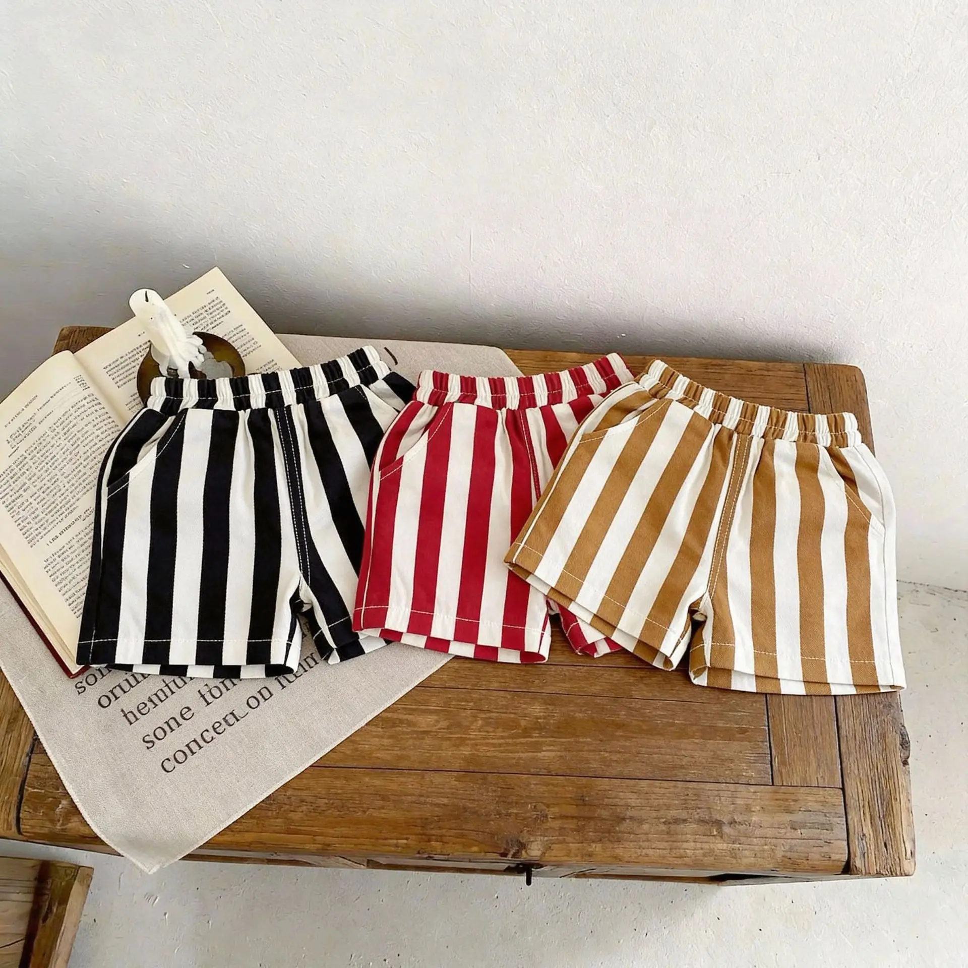 

2026 Summer New Simple Fashion Striped Children Shorts Versatile Loose Outdoor Boys and Girls Cotton Shorts