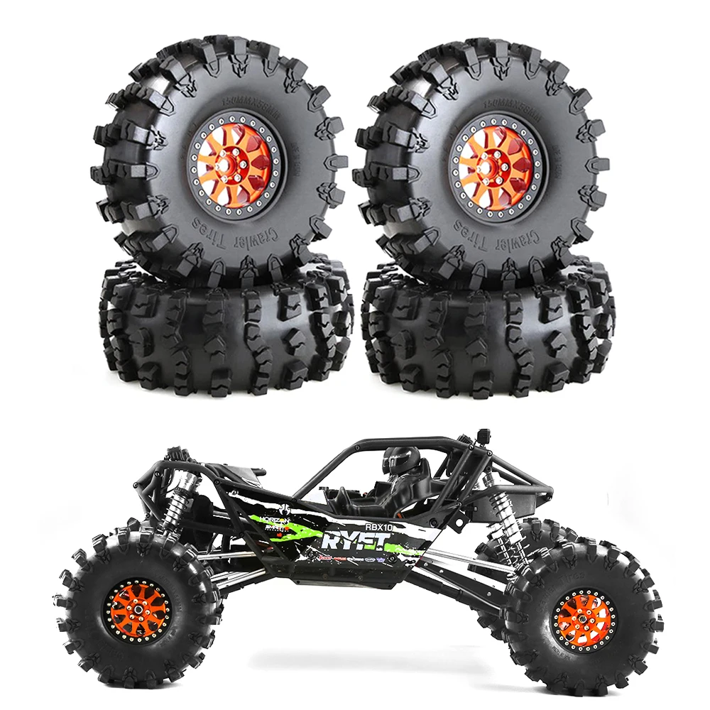 2pcs/4pcs 1/10 RC Crawler Metal Beadlock Wheel Rims & Rubber Tire for Axial SCX10 RBX10 Wraith 90048 90018 Traxxas TRX4 TRX6