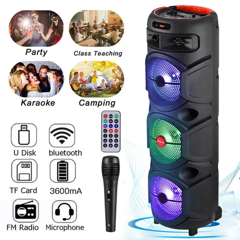 4000W Portable Bluetooth Speaker 3*8"Subwoofer Heavy Bass Sound System Party karaoke  with Mic Remote Led Light Loud Subwoofer