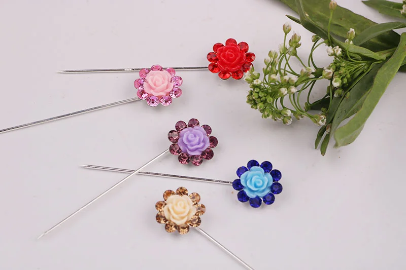 TZ41  Safety Pin Muslim Hijab Follow Scarf Pin Rhinestone Ball Brooch Straight Head Pin 30PCS