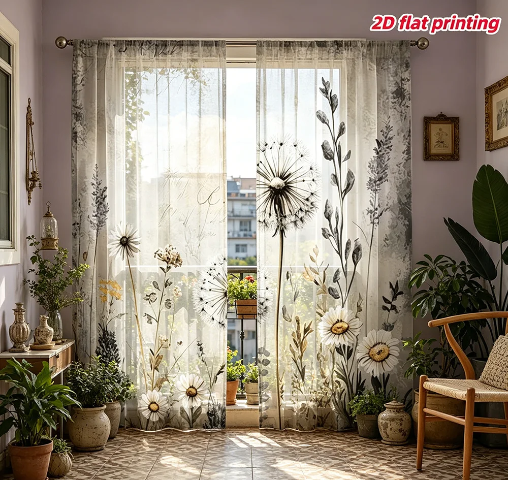 2PCS Digital Printing Sheer Curtain, Sports Basketball Soccer Balls Pattern, Athletic Boys Bedroom Playroom Teen Game Room Decor