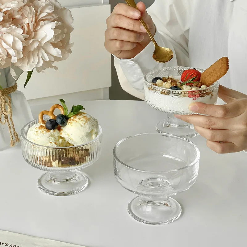 Style Glass Dessert Bowl, Footed Sundae Cup  for Ice Cream/Yogurt/Pudding, Clear Sturdy Dishwasher Safe