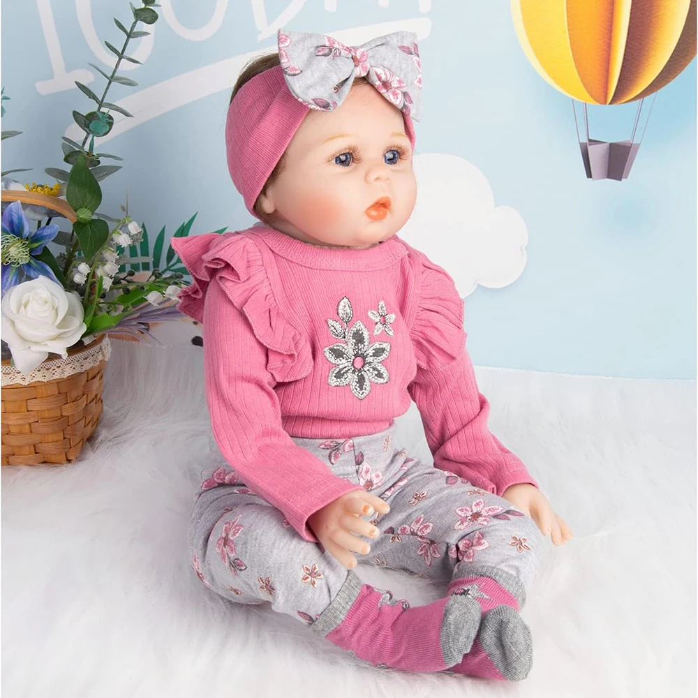 Reborn Baby Doll Clothes 24inch Girl Pink Outfits Accesories Set 4pcs for 22- 24inch Reborn Dolls Newborn Baby Clothing