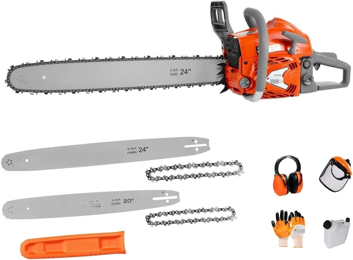 for 68CC 2-Cycle Top Handle Gas Powered Chainsaw 24 Inch 20 Inch Petrol Handheld Cordless Chain Saw for Tree Wood Cutting