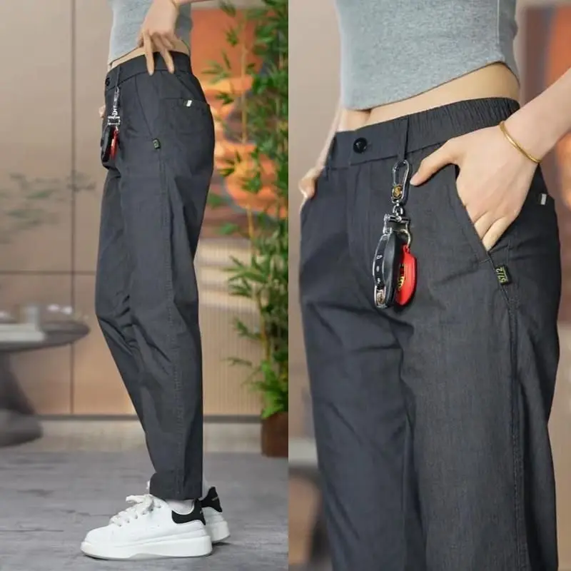 

Новинка лета 2024, деловые повседневные брюки, мужские эластичные свободные дышащие брюки, корейские модные прямые брюки, уличная мужская одежда