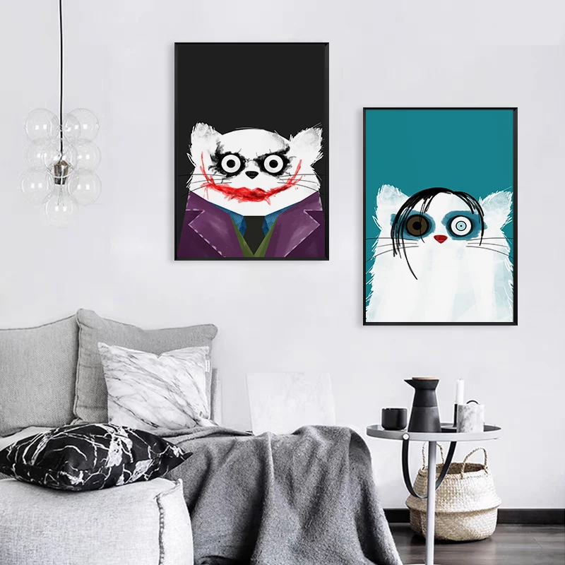 Carton Hip Hop Trend Cat Wall Art Japanese Animal Poster and Print Decorative Pictures for Living Room Bedroom Decoration