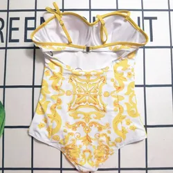 2024 new design Sexy One Piece Swimwear lady bikini gold flower Printing lady swimsuit Beach Style popular woman swimsuit golden