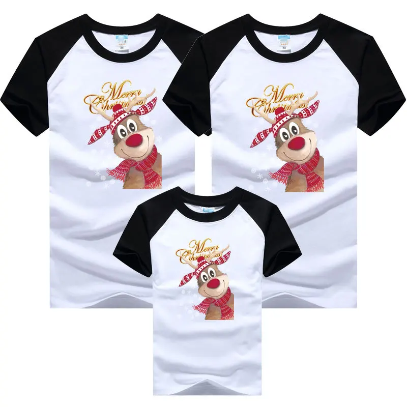 Cute Deer Christmas Family Matching Clothes Mom Dad Son and Daughter Tops Kids Couple Tees