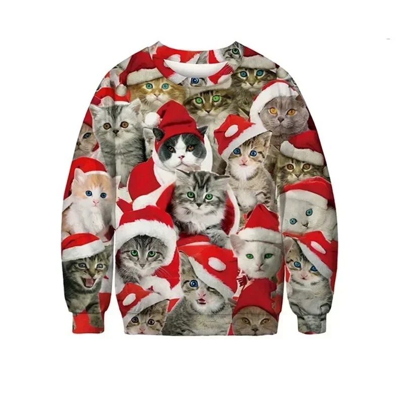 2024 Funny 3D Print Cat Sweater Men Women Ugly Christmas Sweaters Jumpers Tops Holiday Party Pullover Hoodie Sweatshirt 3XL