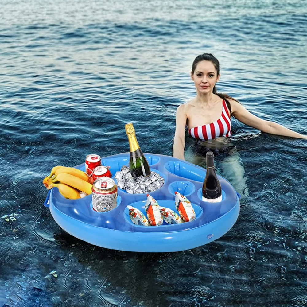 

New floating inflatable tray table PVC mobile phone food floating cup holder beverage tray adult pool party