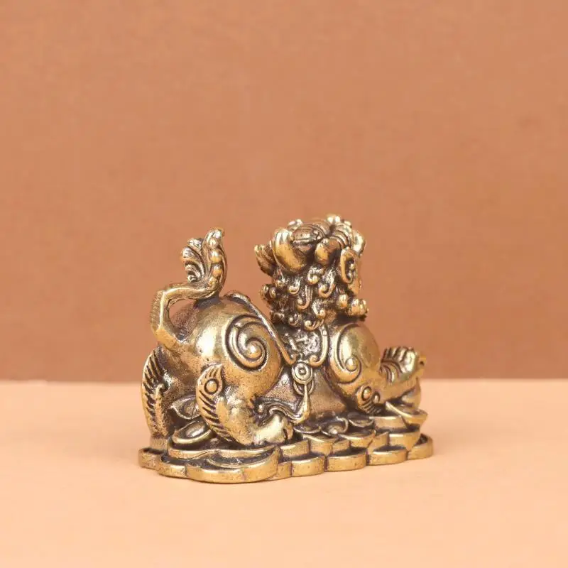 New Pure Brass Ingot Lion Vintage Old Objects Home Decoration Office Desk Surface Panel Tea Ornaments Crafts Brass Ornaments