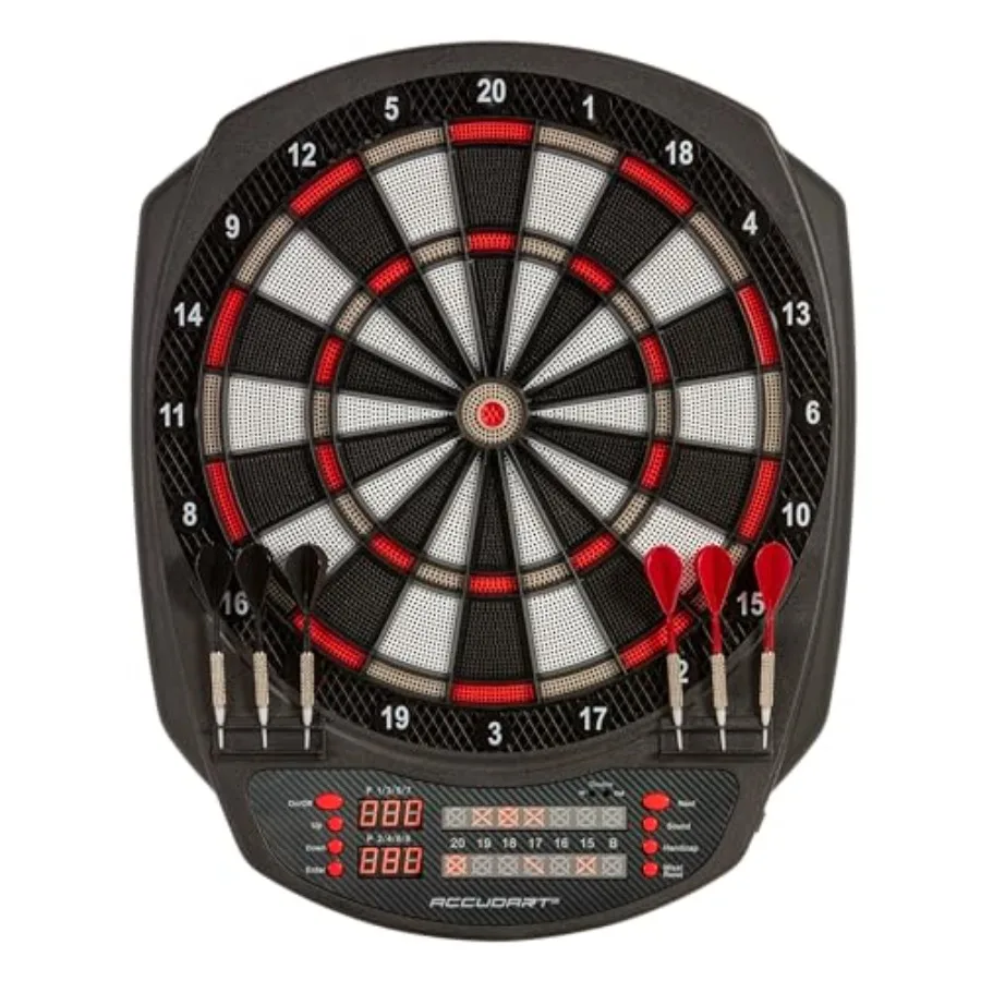 

Dartboard for indoor gaming, bristle fiber material, black and red color, self-healing surface with precise scoring zones