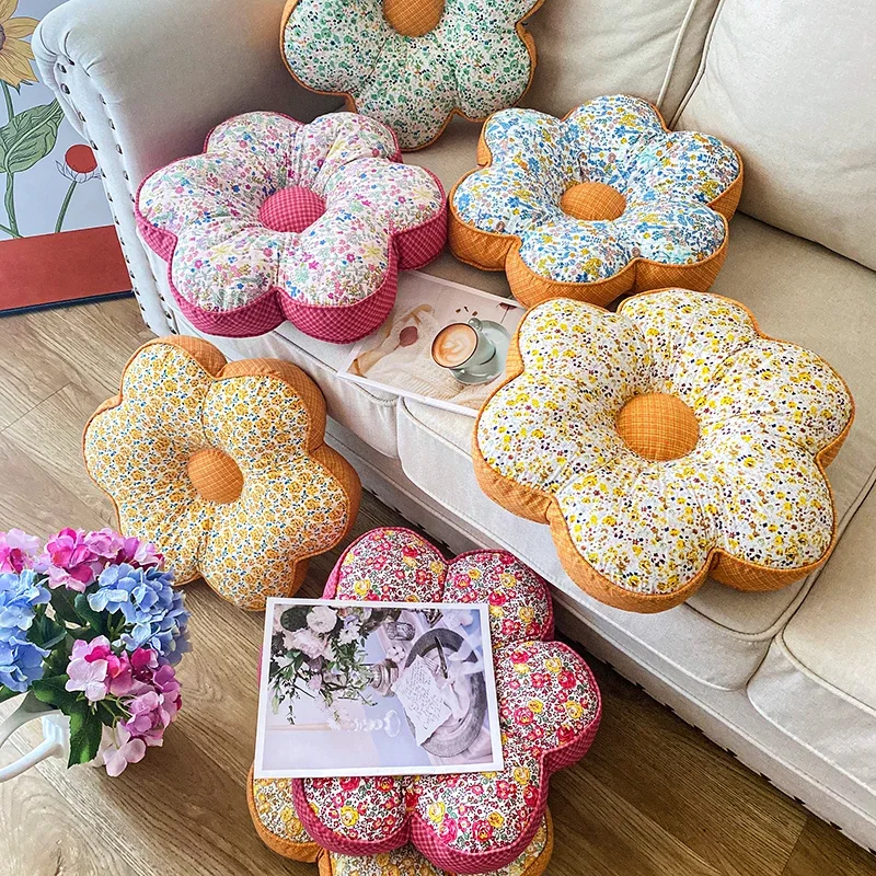 

Pastoral Style Cushion Cotton Fabric Throw Pillow Flower Sofa Back Pillow Cute Decoration Home Floor Cushion Home Decor