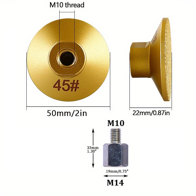 2-Inch Diamond Brazed Flat Polishing Head M10 Threaded Interface Trimming Polishing Sheet For Ceramic Glass Tile Jade Marble