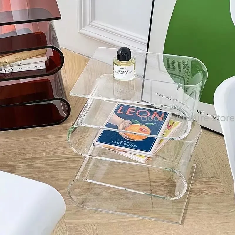 Nordic Minimalist Transparent Bookshelf Acrylic Personality Side Table Living Room Furniture Home Decor Bookshelf Magazine Rack