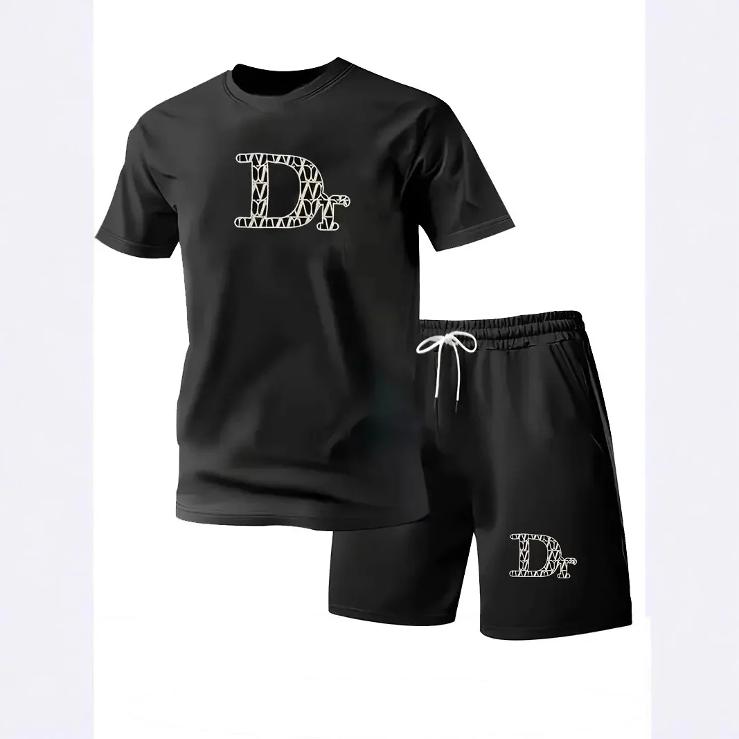 

Men's Casual Short Sleeve T-Shirt And Shorts Set Summer New Fashionable Sporty Polyester Fabric Quick Dry Comfortable Fit