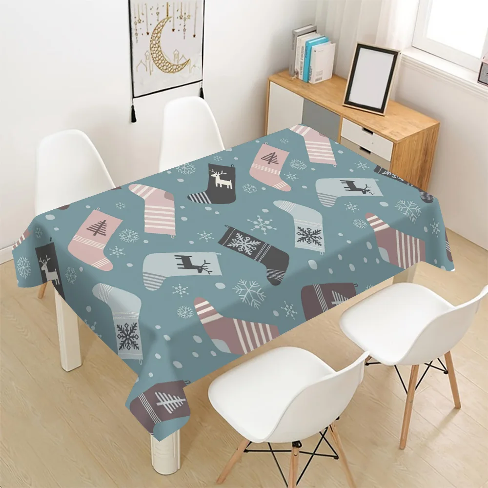 Cute Christmas Socks Tablecloth Waterproof Desk Cover for Holiday Party Decor Xmas Napkin Cloth