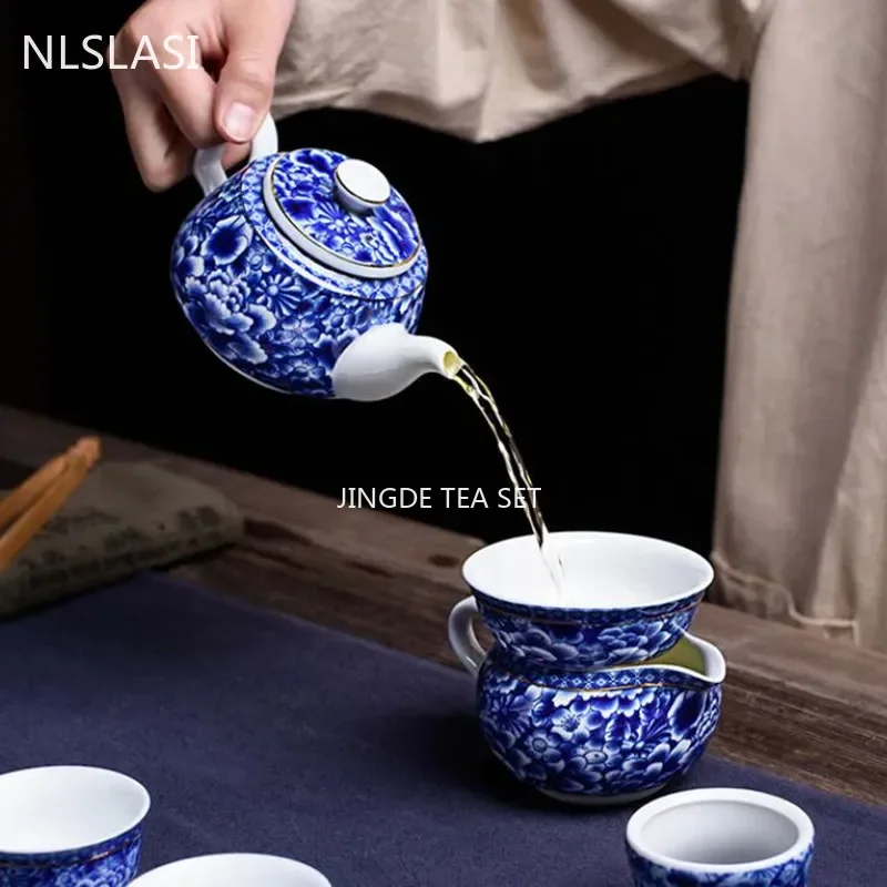 Chinese Blue and White Porcelain Tea Sets Exquisite Ceramic Teapot Handmade Kettle Teacups Home Teaware Tea Ceremony Supplies