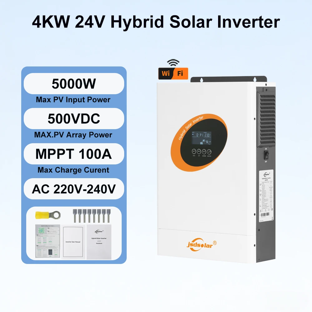 Jsdsolar 4KW 6.5KW 12KW Hybrid-Solarwechselrichter 24V 48V Reiner Sinuswellen-Wechselrichter On/Off-Grid PV-Wechselrichter 160A MPPT Solarladegerät PV 500VDC Mit WiFi RS232 RS485 CAN Für