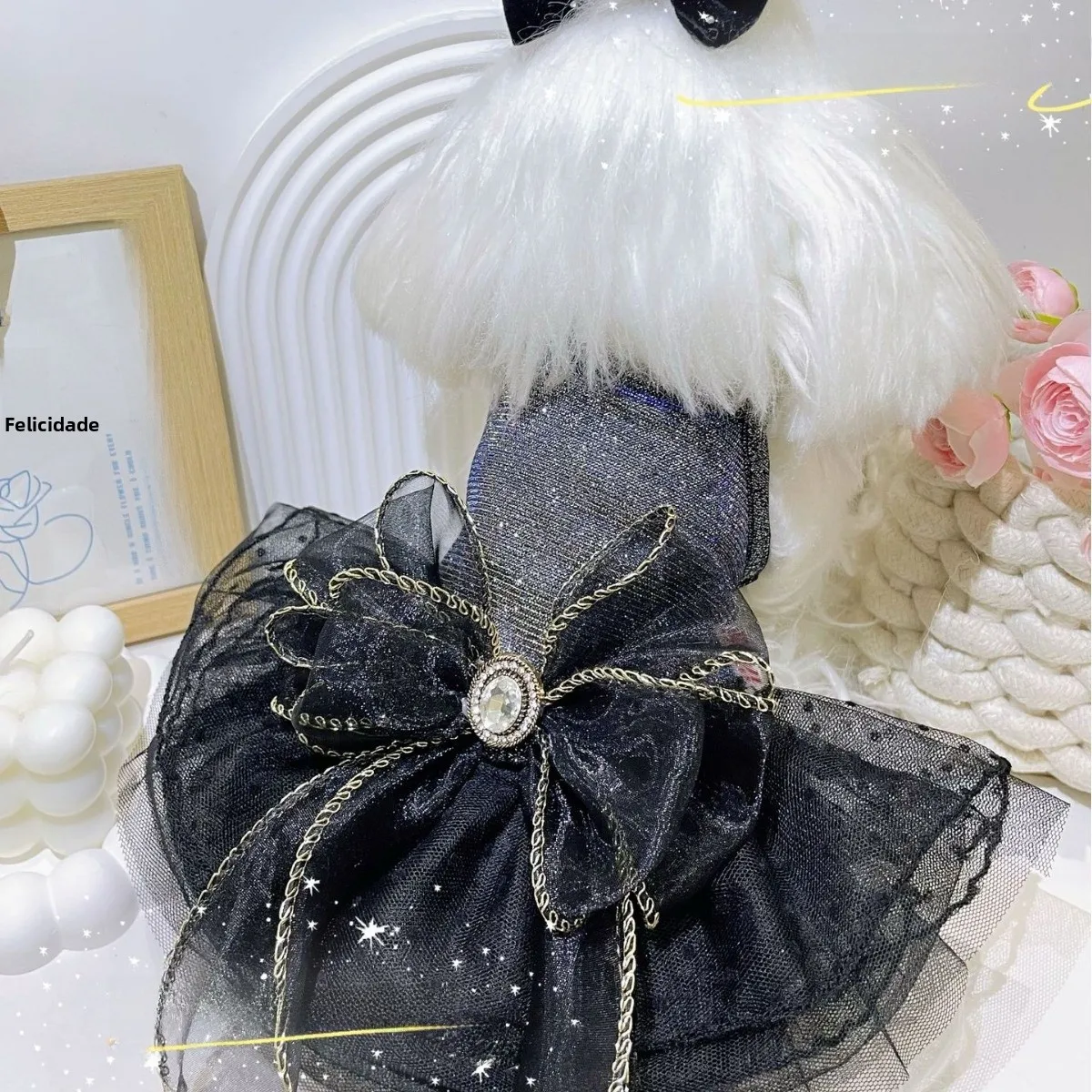 Roupa para Animais de Estimação Ritael Vestido para Cachorro Vestido  Preto para Gato Yorkie Bichon Saia Puff para Verão ...