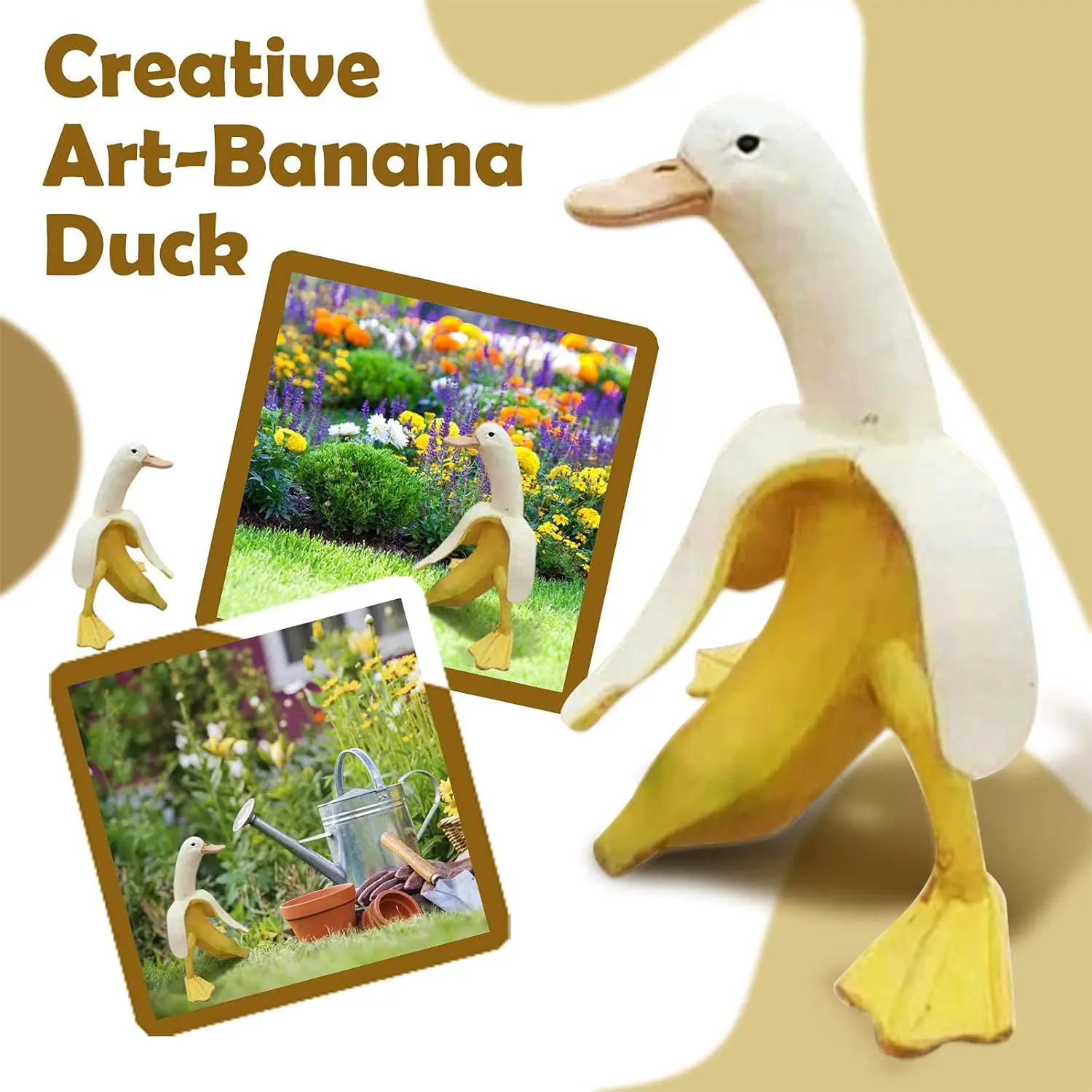 Banana Duck Art Statue, Garden Yard Outdoor Decor, Cute Funny Whimsical Peeled Banana Duck Figurines Decoration Ornament