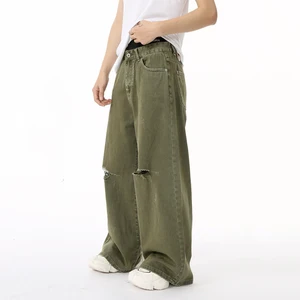 IEFB-Jeans Vintage Männliche Jeans, koreanische Straße, einfache Kleidung, Buraco-Design, Monochrom, Grün, neue Mode, Herbst, 9C6950 12 Hauptverkäufe Green Herren Jeans - №11