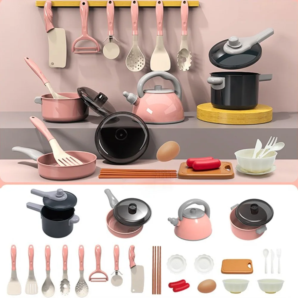 28/61/71PCS Rosa Simulation Küche Utensilien Kit Kunststoff Szene Modell Imitiert Kochgeschirr eltern-kind-Spiel spiel Haus
