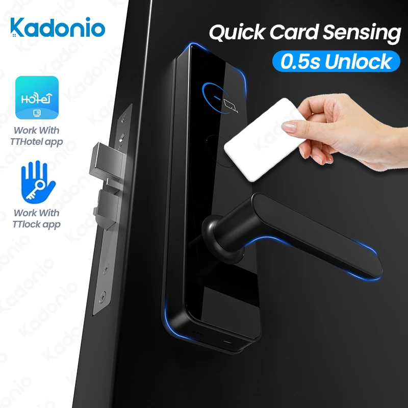 Kadonio-cerrojo eléctrico portátil e inalámbrico, cerraduras de puerta con Sensor Rfid inteligente, TTLock con tarjeta para hoteles, precio barato