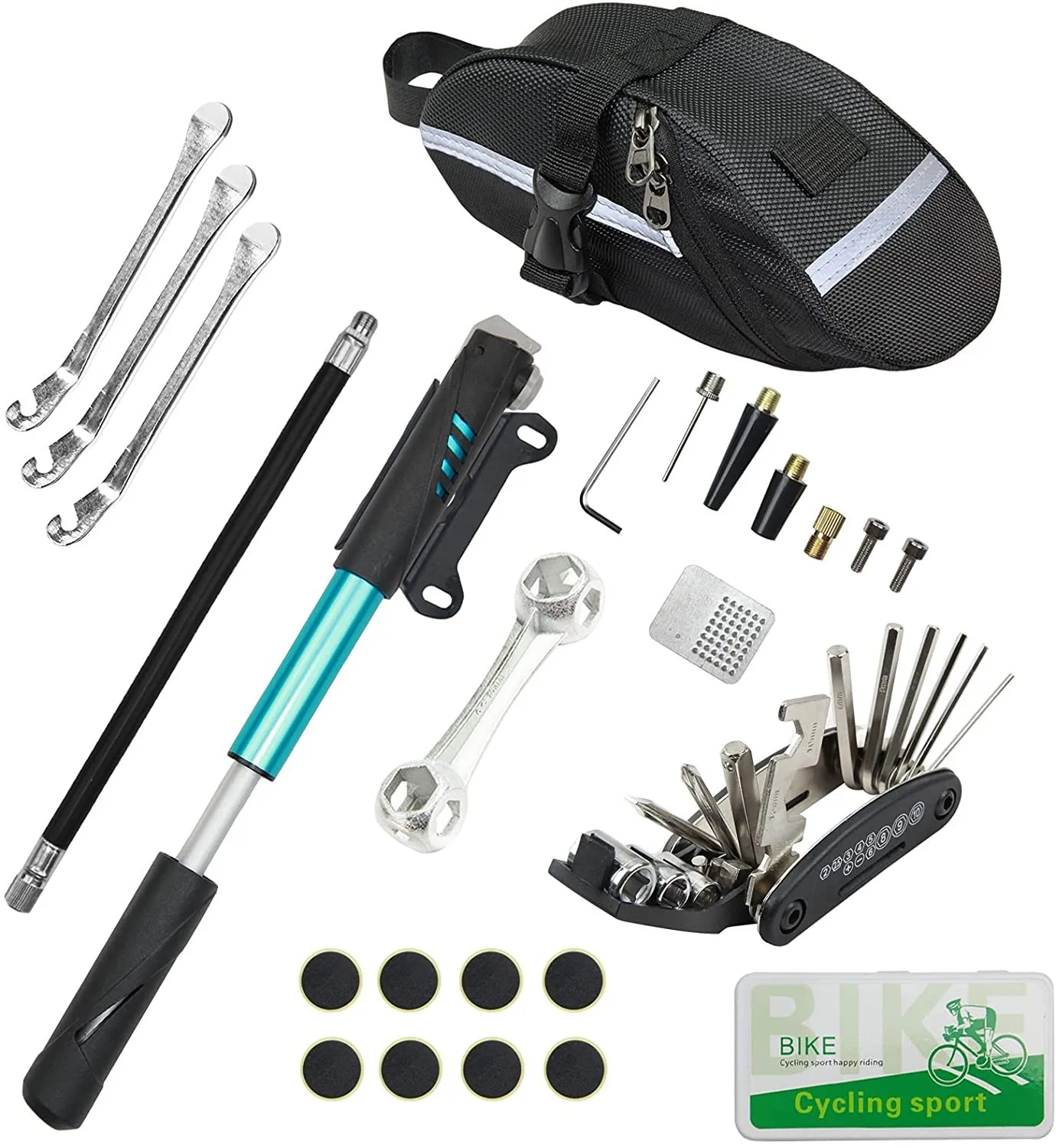 Bike Repair Kit Bike Tire Repair Tool Kit Contains 16-in-1 Tool 120Psi Mini Bicycle Pump, Bicycle Tire Patch Kit Used for Mounta