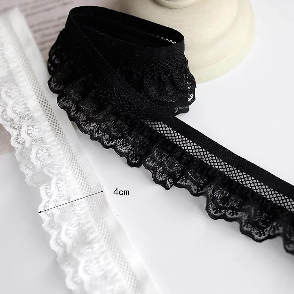 1 Yard weißer schwarzer elastischer Spitzenstoff, handgefertigt, DIY-Zubehör, Party, Hochzeit, Dekoration, 4 cm breit – Detail 2