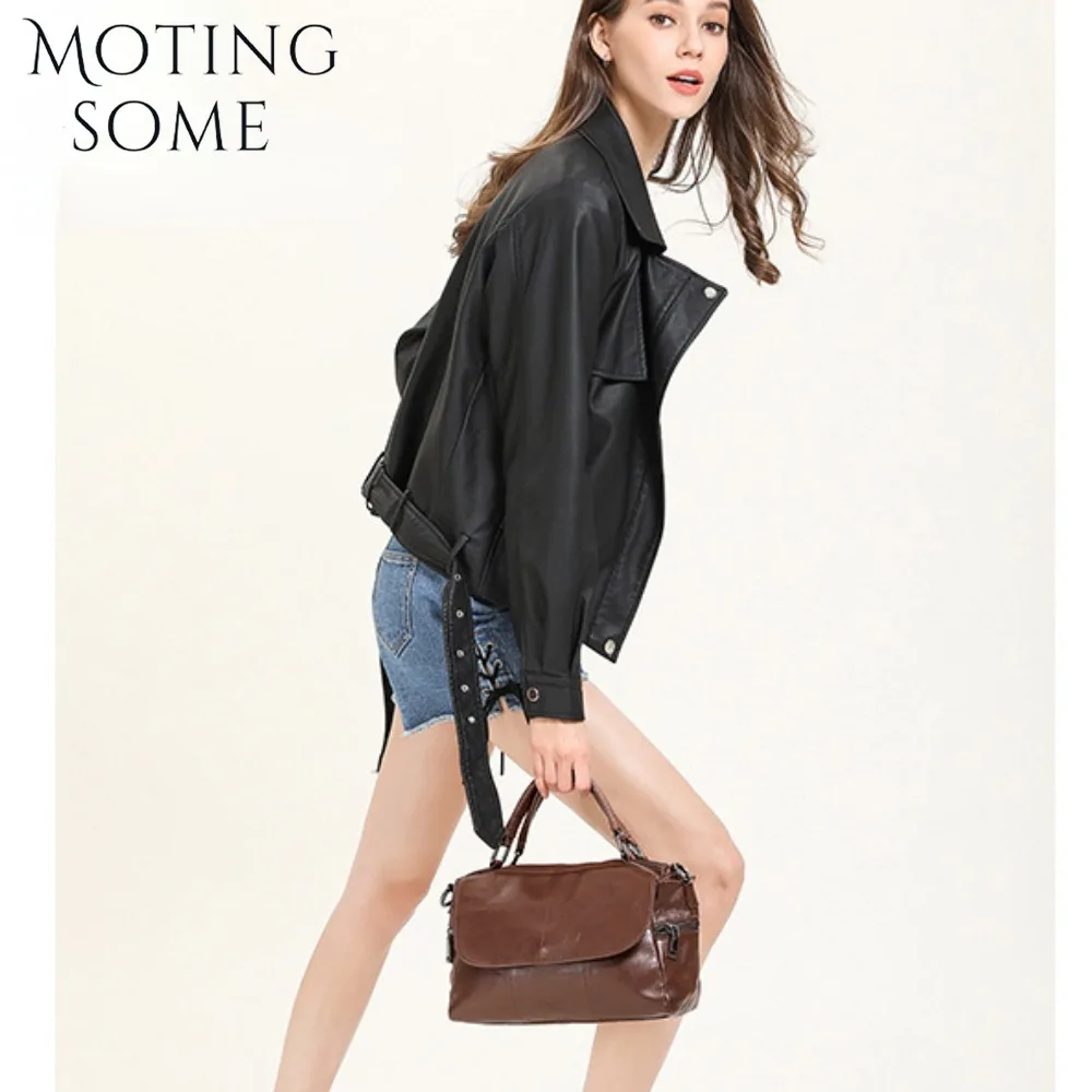 Motingsome Soft Cowhide Messenger Bag Women Leisure Handbag Crossbody Lady Flap Purse Casual Daily Purse Top Handle Tote 2024