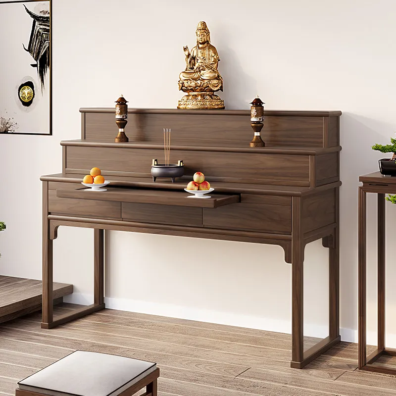 New Chinese-style black walnut offering table incense table household three-layer solid wood offering incense