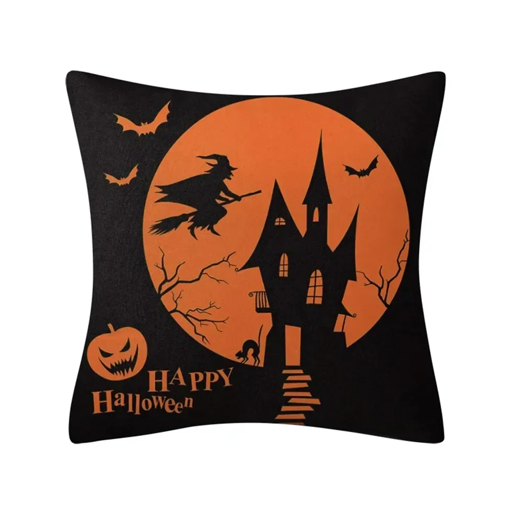 Happy Halloween Trick or Treat Cute Ghost Child Pillowcase Pumpkin Bat Wizard Throw Cushion Cover Party Decor 45x45cm