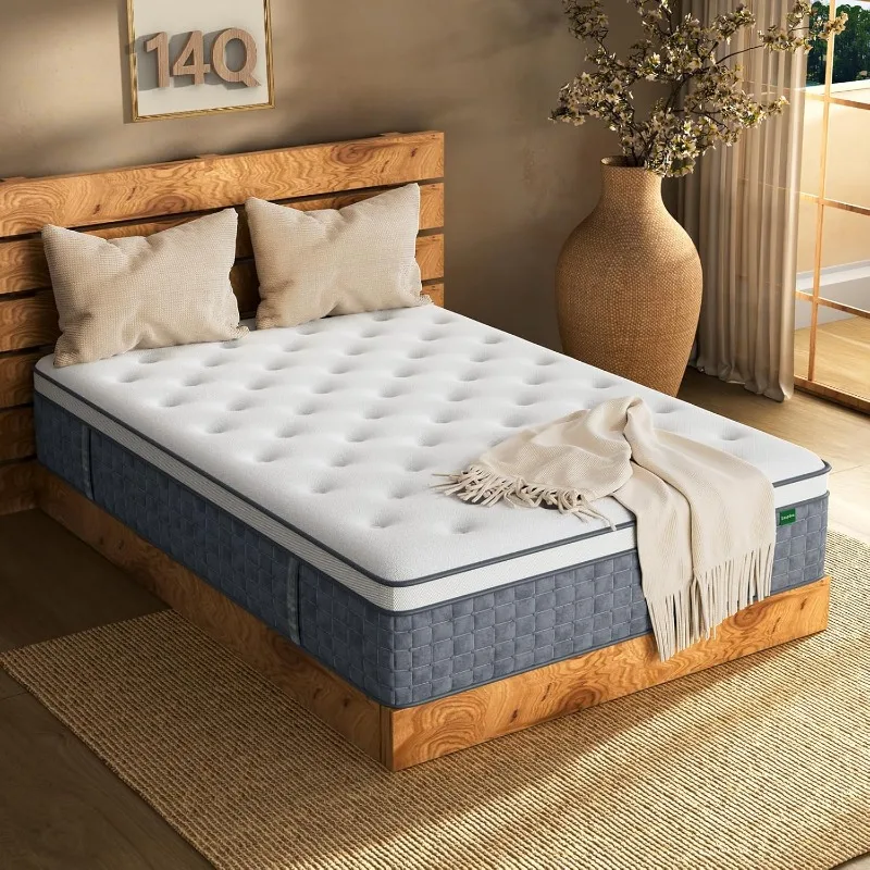 Materasso Queen, Materassi Queen Size da 14 pollici in una scatola, Materasso ibrido in memory foam, con molle insacchettate individuale per Motion Is