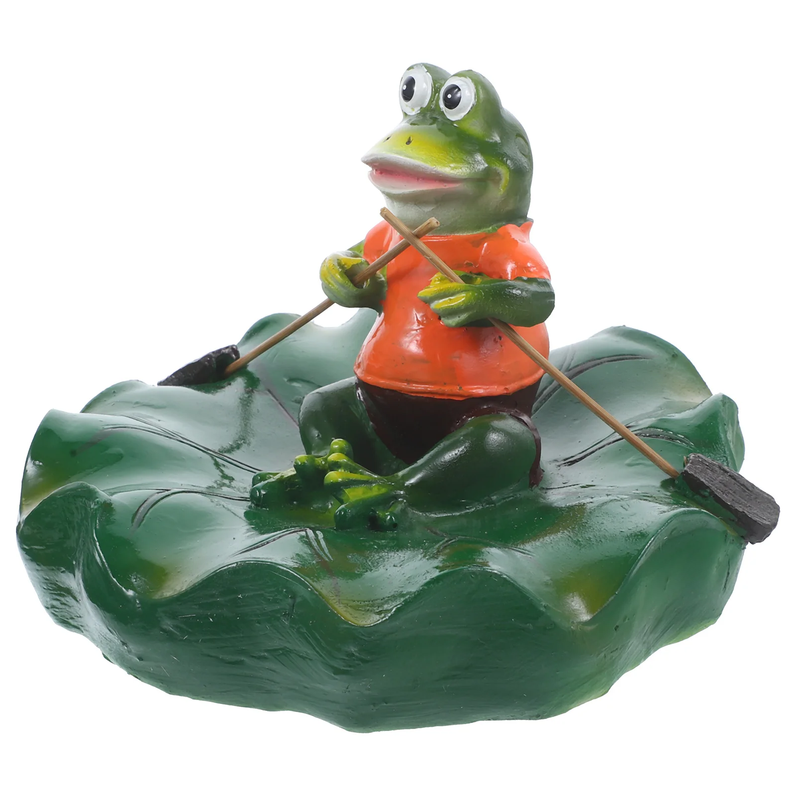 

Resin Floating Frog Garden Pond Decoration Lifelike Lightweight Outdoor Water Floating Frog Statue Lotus Leaf Design