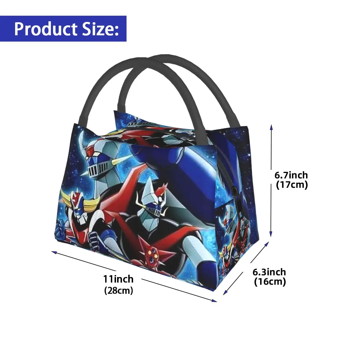 Mazinger Z Mad Robot Grendizer Anime Manga Insulated Lunch Bag Storage Food Boxes Container Cooler Thermal Lunch Box Tote