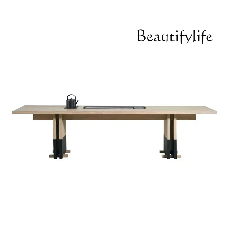 X36 Minimalist Designer Modern Simple Wabi Wind Solid Wood Tea Table Integrated Kettle Embedded Tea Table