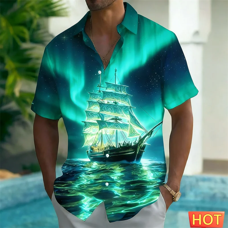 

Men's Hawaiian Shirt 3D Print Sailing Ship Ocean Casual Short Sleeve Button Down Beach Shirts Summer Shirt For Men Women Y2k Top