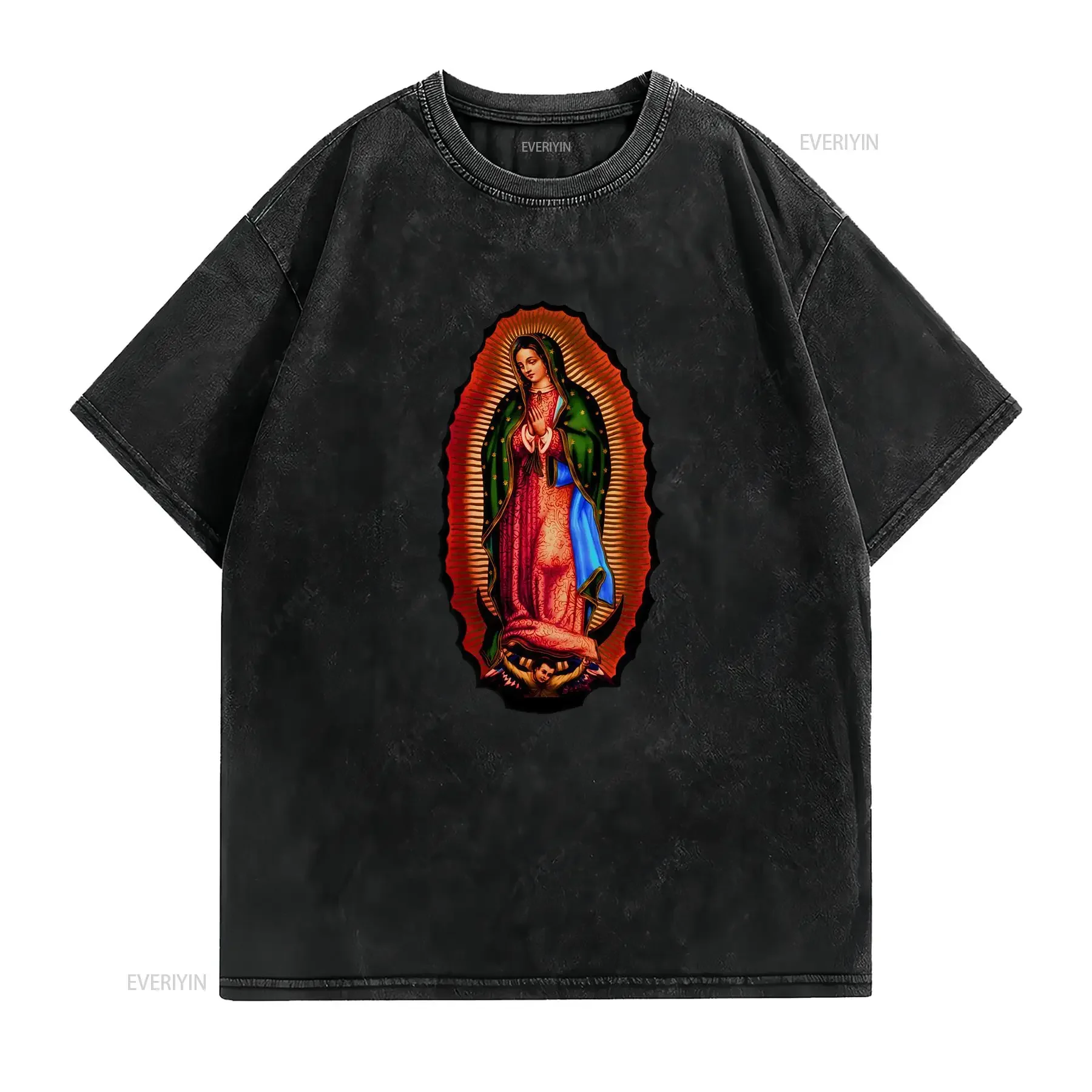 Virgin Mary T Shirt Mother Our Lady Of Guadalupe Religious Latina Christian Abuela vintage Washed Versatile Unisex fashion