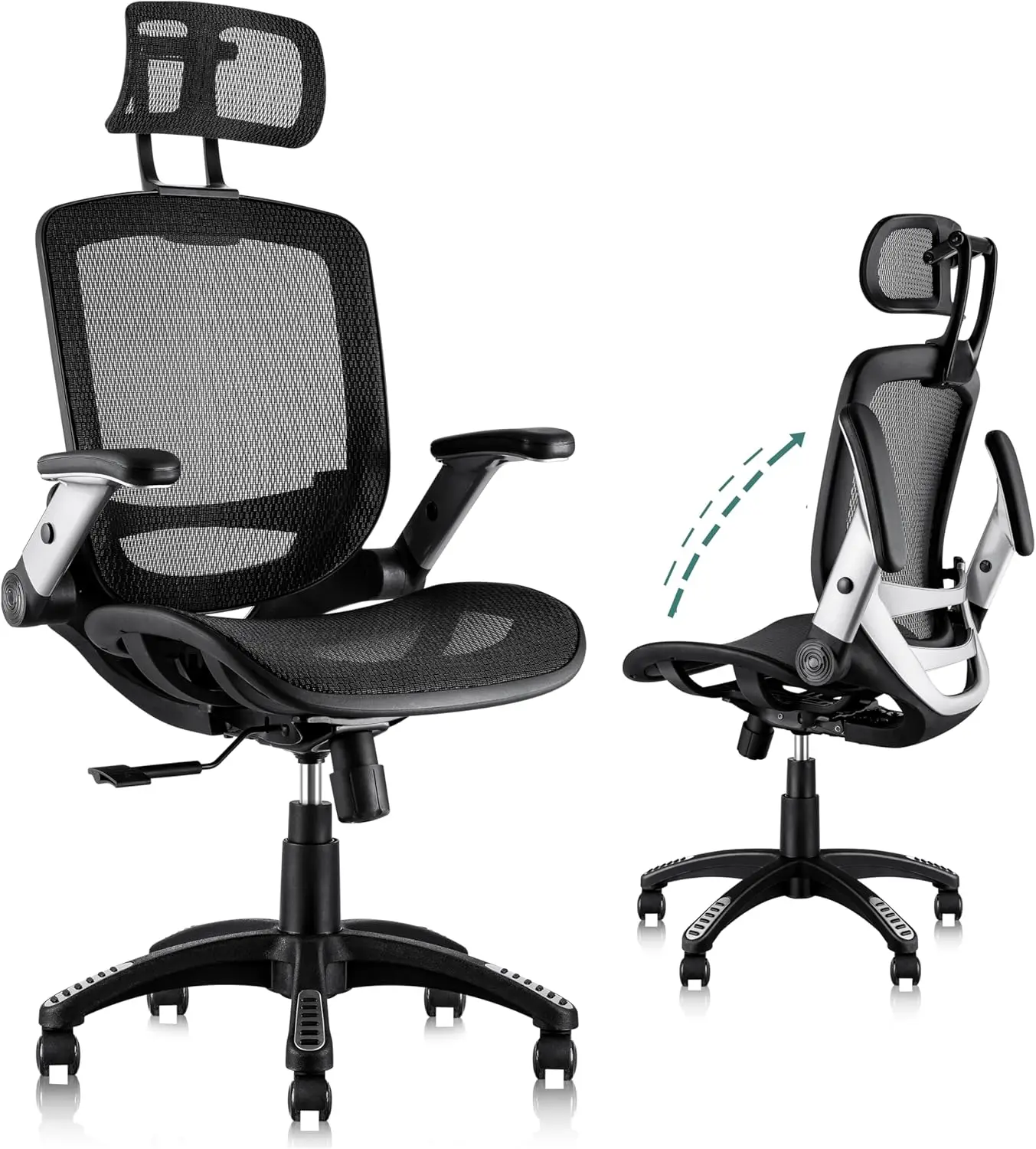 Ergonomic Office Chair, High Back Home Desk Chair with Headrest, Flip-Up Arms, 90-120° Tilt Lock and Wide Cushion, Big