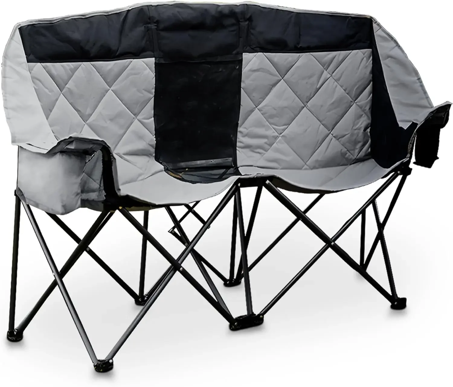 Double Camping Chairs Folding Portable Love Seat Lawn Outdoor Chairs for Two Persons with Padded Seat and Pockets