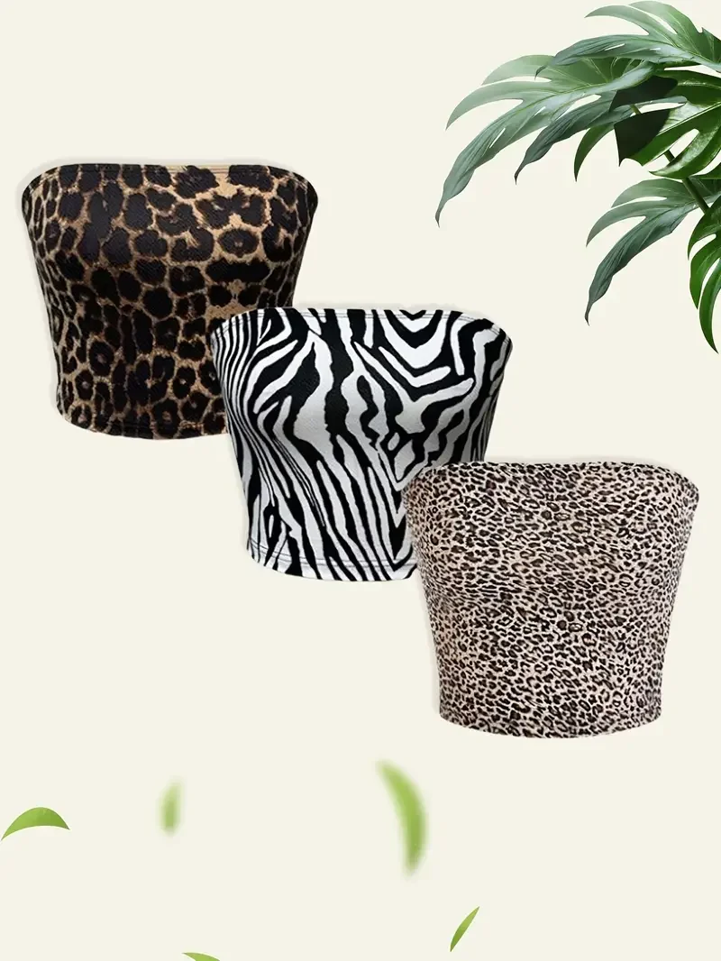 

3 шт., топ без бретелек с принтом, сексуальный облегающий укороченный топ без бретелек на весну и лето, женская одежда