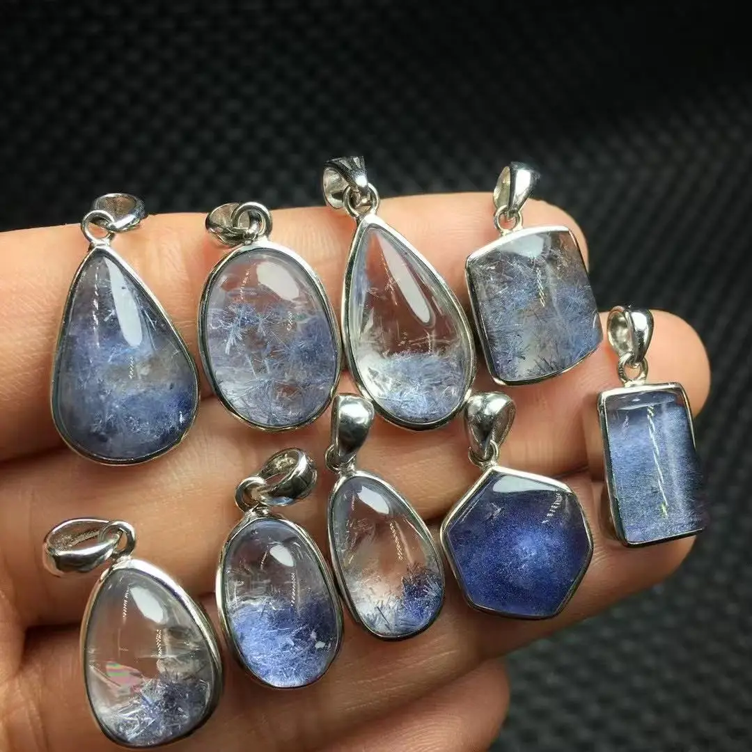 

Unit One Piece 925 Silver Natural Blue Dumortierite Healing Crystal Random Shape Pendant For Meditation
